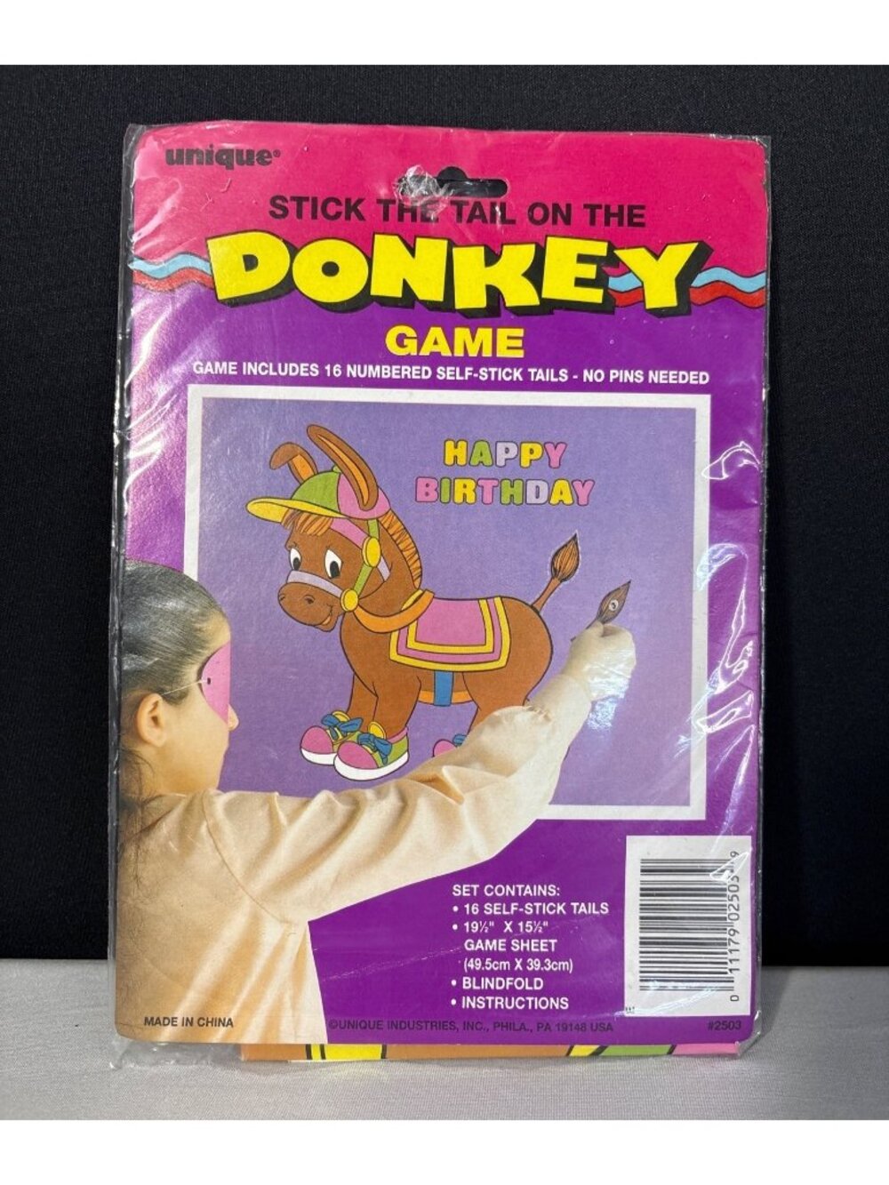 Stick The Tail On The Donkey Party Game With 16 Tails & Blindfold Game Sheet
